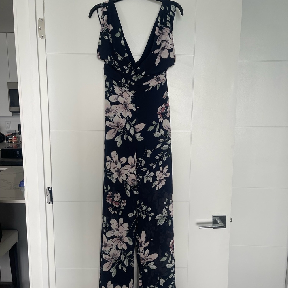 Dynamite Navy and Pink Floral Jumpsuit